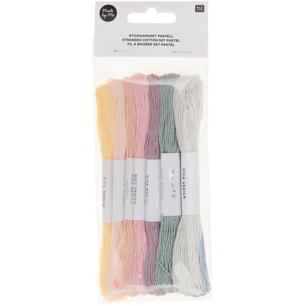 Stickgarnset Baumwolle 6-fädig Pastell 10 Farben